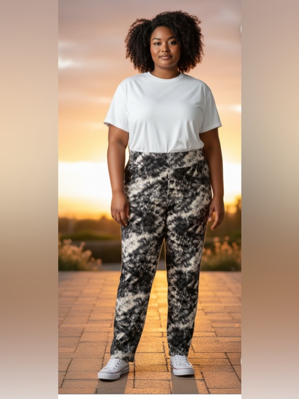 New- 1X black tie-dye soft fold over waist Straight & wide Leg yoga pants